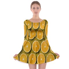 Oranges Slices  Pattern Long Sleeve Skater Dress by artworkshop