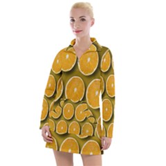 Oranges Slices  Pattern Women s Long Sleeve Casual Dress by artworkshop