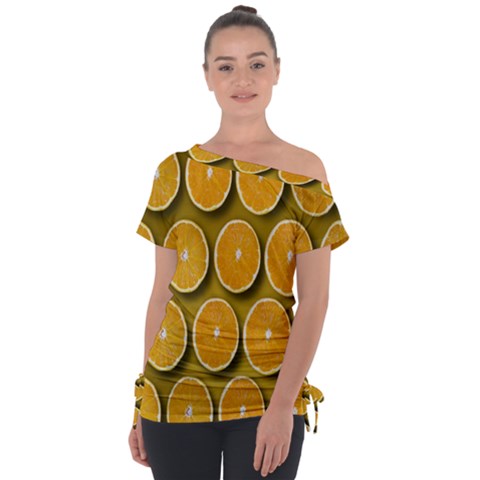 Oranges Slices  Pattern Off Shoulder Tie-up Tee by artworkshop