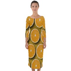 Oranges Slices  Pattern Quarter Sleeve Midi Bodycon Dress by artworkshop