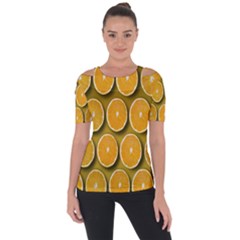 Oranges Slices  Pattern Shoulder Cut Out Short Sleeve Top