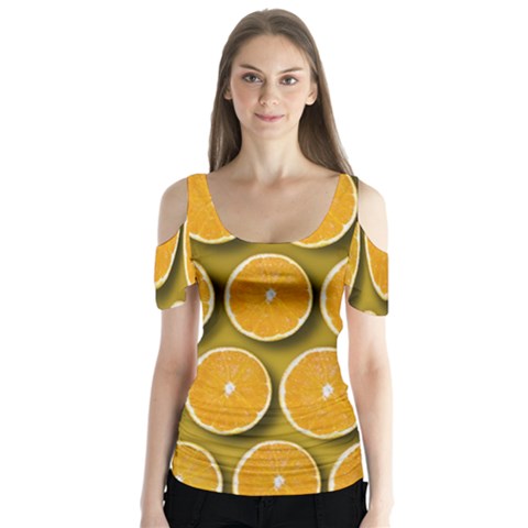 Oranges Slices  Pattern Butterfly Sleeve Cutout Tee  by artworkshop