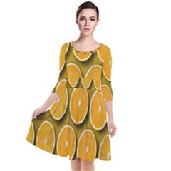 Oranges Slices  Pattern Quarter Sleeve Waist Band Dress by artworkshop