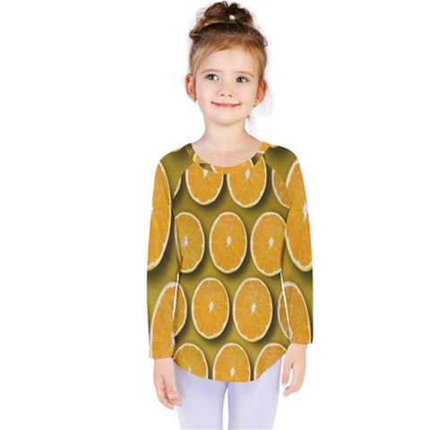 Oranges Slices  Pattern Kids  Long Sleeve Tee by artworkshop