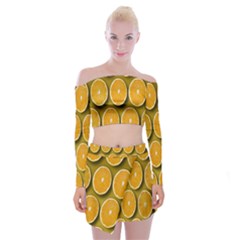 Oranges Slices  Pattern Off Shoulder Top With Mini Skirt Set by artworkshop