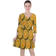 Oranges Slices  Pattern Quarter Sleeve Ruffle Waist Dress by artworkshop