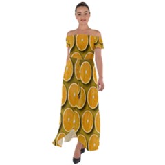 Oranges Slices  Pattern Off Shoulder Open Front Chiffon Dress by artworkshop