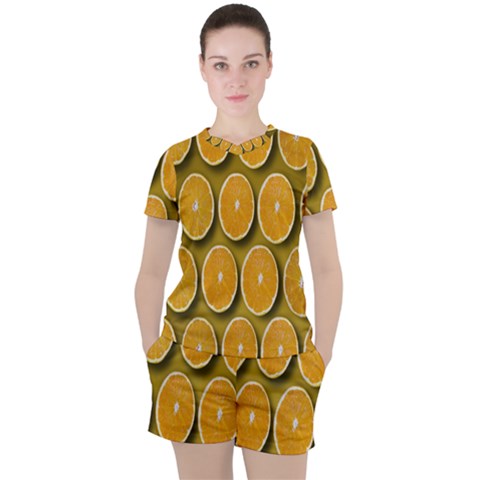 Oranges Slices  Pattern Women s Tee And Shorts Set by artworkshop