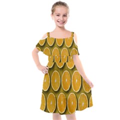 Oranges Slices  Pattern Kids  Cut Out Shoulders Chiffon Dress by artworkshop