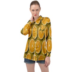 Oranges Slices  Pattern Long Sleeve Satin Shirt