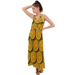 Oranges Slices  Pattern V-neck Chiffon Maxi Dress by artworkshop