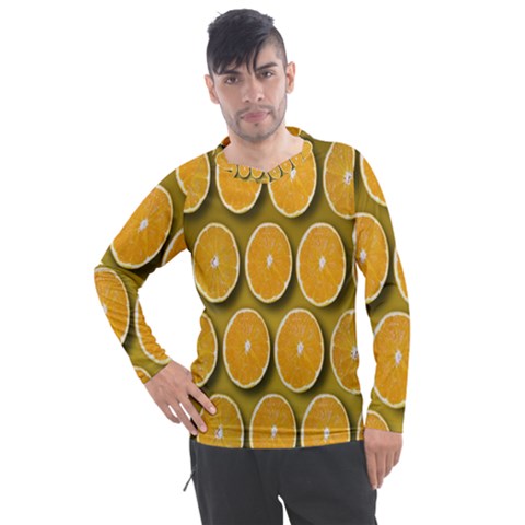 Oranges Slices  Pattern Men s Pique Long Sleeve Tee by artworkshop