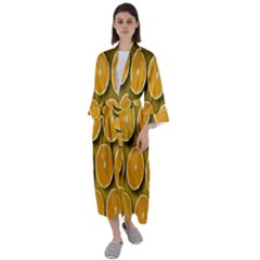 Oranges Slices  Pattern Maxi Satin Kimono by artworkshop