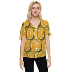 Oranges Slices  Pattern Bow Sleeve Button Up Top by artworkshop