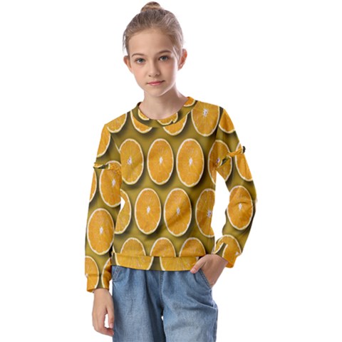 Oranges Slices  Pattern Kids  Long Sleeve Tee With Frill  by artworkshop