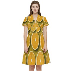 Oranges Slices  Pattern Short Sleeve Waist Detail Dress by artworkshop