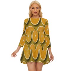 Oranges Slices  Pattern Long Sleeve Babydoll Dress by artworkshop