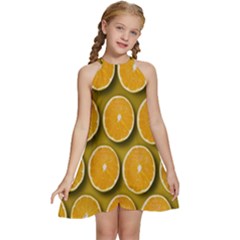 Oranges Slices  Pattern Kids  Halter Collar Waist Tie Chiffon Dress by artworkshop