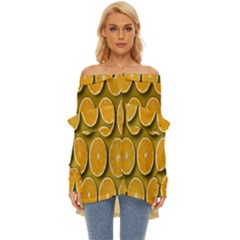 Oranges Slices  Pattern Off Shoulder Chiffon Pocket Shirt by artworkshop