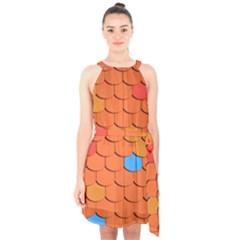 Phone Wallpaper Roof Roofing Tiles Roof Tiles Halter Collar Waist Tie Chiffon Dress by artworkshop