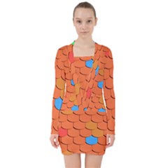 Phone Wallpaper Roof Roofing Tiles Roof Tiles V-neck Bodycon Long Sleeve Dress by artworkshop