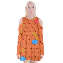 Phone Wallpaper Roof Roofing Tiles Roof Tiles Velvet Long Sleeve Shoulder Cutout Dress by artworkshop