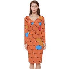 Phone Wallpaper Roof Roofing Tiles Roof Tiles Long Sleeve V-neck Bodycon Dress  by artworkshop