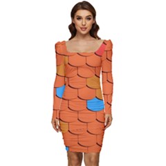 Phone Wallpaper Roof Roofing Tiles Roof Tiles Women Long Sleeve Ruched Stretch Jersey Dress by artworkshop