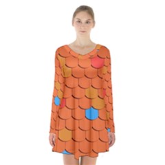 Phone Wallpaper Roof Roofing Tiles Roof Tiles Long Sleeve Velvet V-neck Dress by artworkshop