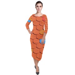 Phone Wallpaper Roof Roofing Tiles Roof Tiles Quarter Sleeve Midi Velour Bodycon Dress by artworkshop