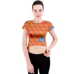 Phone Wallpaper Roof Roofing Tiles Roof Tiles Crew Neck Crop Top by artworkshop