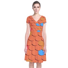 Phone Wallpaper Roof Roofing Tiles Roof Tiles Short Sleeve Front Wrap Dress by artworkshop