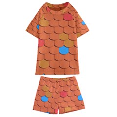 Phone Wallpaper Roof Roofing Tiles Roof Tiles Kids  Swim Tee And Shorts Set by artworkshop