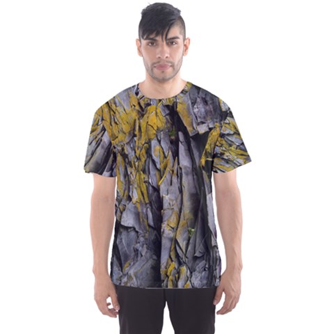 Rock Wall Crevices Geology Pattern Shapes Texture Men s Sport Mesh Tee by artworkshop