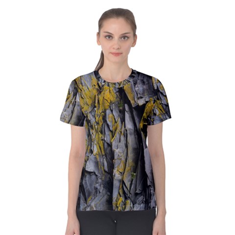 Rock Wall Crevices Geology Pattern Shapes Texture Women s Cotton Tee by artworkshop