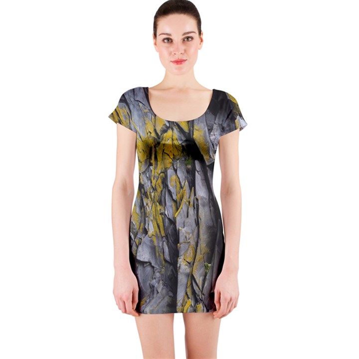 Rock Wall Crevices Geology Pattern Shapes Texture Short Sleeve Bodycon Dress