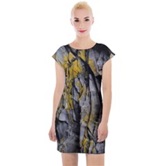 Rock Wall Crevices Geology Pattern Shapes Texture Cap Sleeve Bodycon Dress