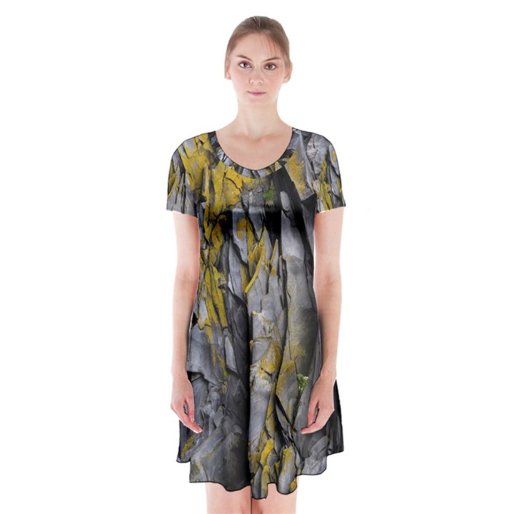 Rock Wall Crevices Geology Pattern Shapes Texture Short Sleeve V-neck Flare Dress