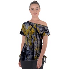 Rock Wall Crevices Geology Pattern Shapes Texture Off Shoulder Tie-up Tee