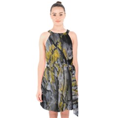 Rock Wall Crevices Geology Pattern Shapes Texture Halter Collar Waist Tie Chiffon Dress by artworkshop