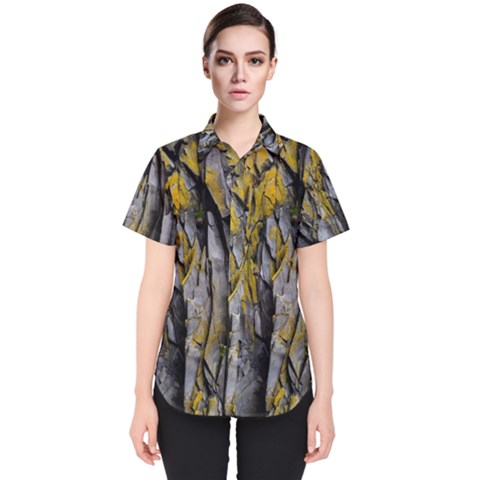 Rock Wall Crevices Geology Pattern Shapes Texture Women s Short Sleeve Shirt by artworkshop