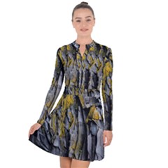 Rock Wall Crevices Geology Pattern Shapes Texture Long Sleeve Panel Dress by artworkshop