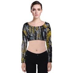 Rock Wall Crevices Geology Pattern Shapes Texture Velvet Long Sleeve Crop Top