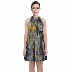 Rock Wall Crevices Geology Pattern Shapes Texture Velvet Halter Neckline Dress 