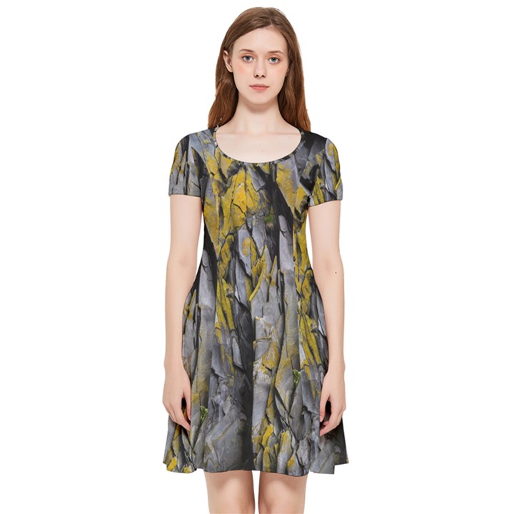 Rock Wall Crevices Geology Pattern Shapes Texture Inside Out Cap Sleeve Dress