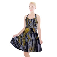 Rock Wall Crevices Geology Pattern Shapes Texture Halter Party Swing Dress  by artworkshop