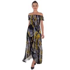 Rock Wall Crevices Geology Pattern Shapes Texture Off Shoulder Open Front Chiffon Dress by artworkshop