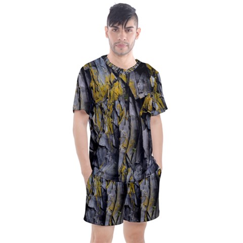 Rock Wall Crevices Geology Pattern Shapes Texture Men s Mesh Tee And Shorts Set by artworkshop