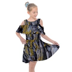 Rock Wall Crevices Geology Pattern Shapes Texture Kids  Shoulder Cutout Chiffon Dress by artworkshop