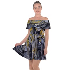 Rock Wall Crevices Geology Pattern Shapes Texture Off Shoulder Velour Dress by artworkshop